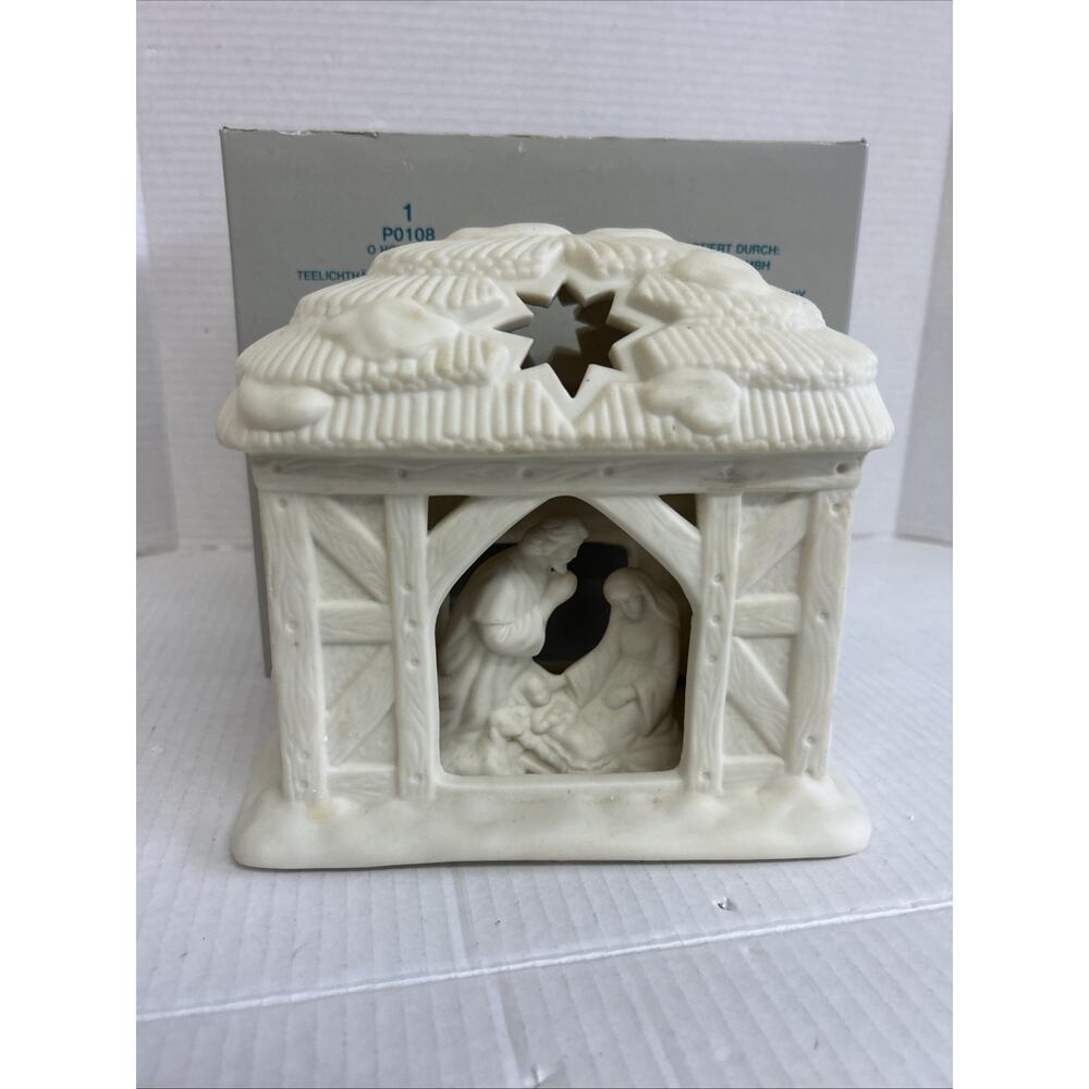 Vintage PartyLite P0108 O HOLY NIGHT NATIVITY CANDLE HOLDER VOTIVE IN BOX